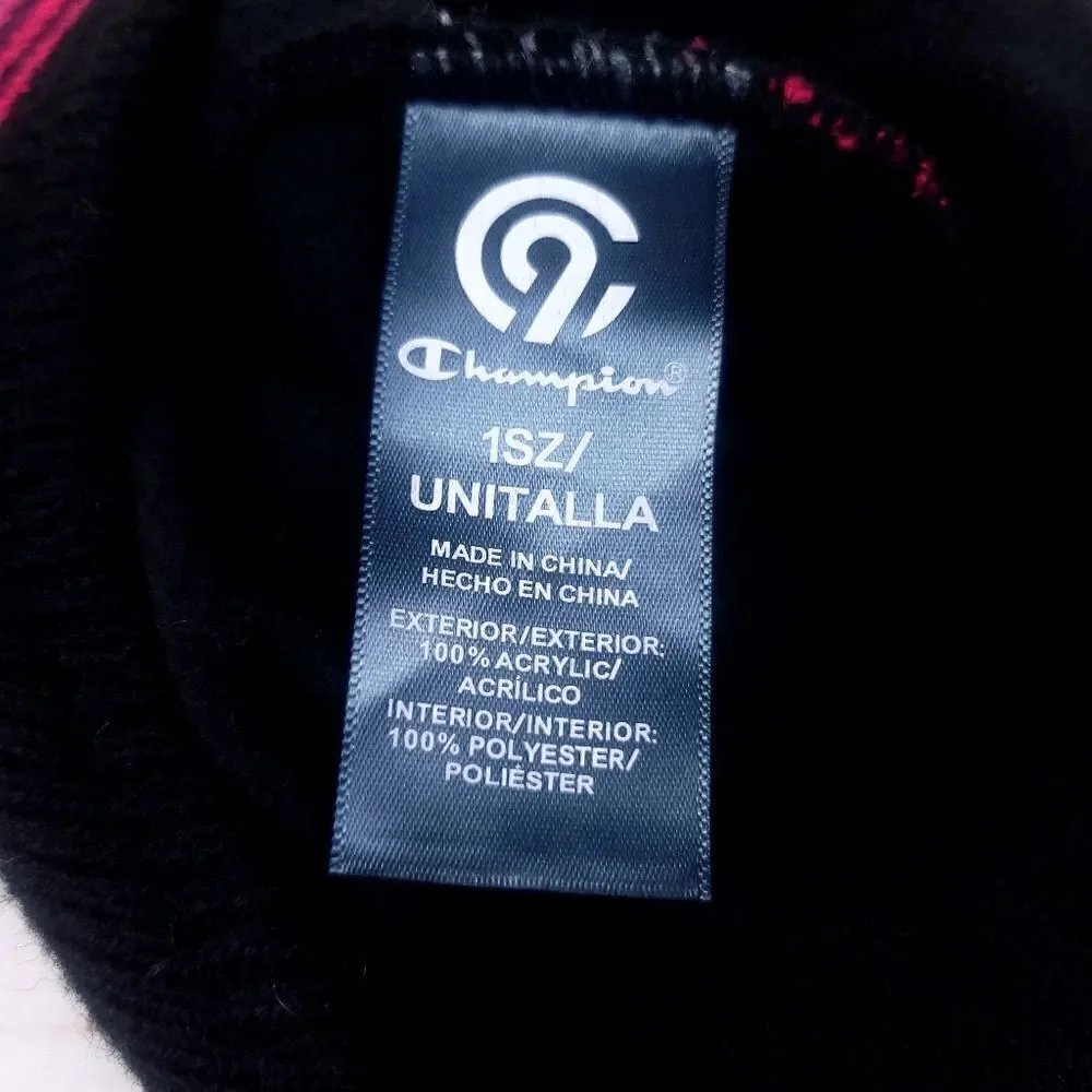 Champion Girls Pink Black Knit Fleece Lined Winter Hat